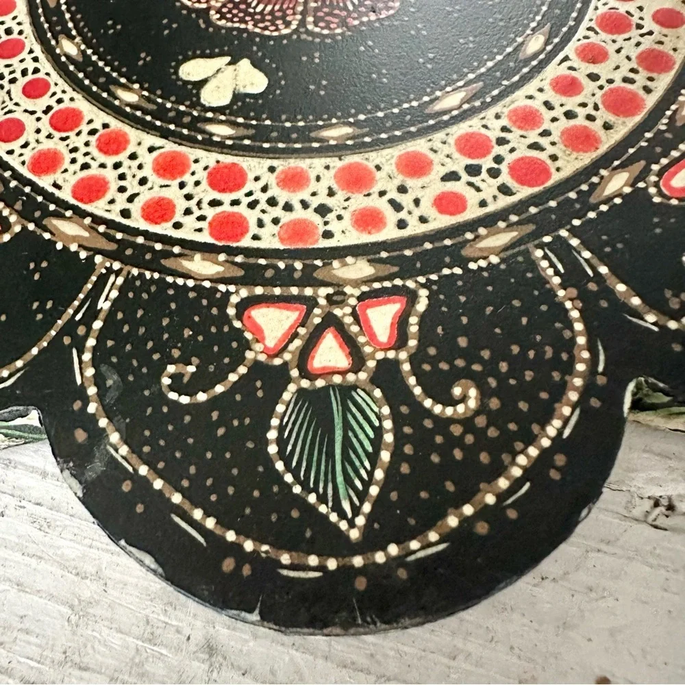 Pier 1 Hand Painted Wooden Trivet Pot Holders Mandala Dot Bohemian Flower Tray